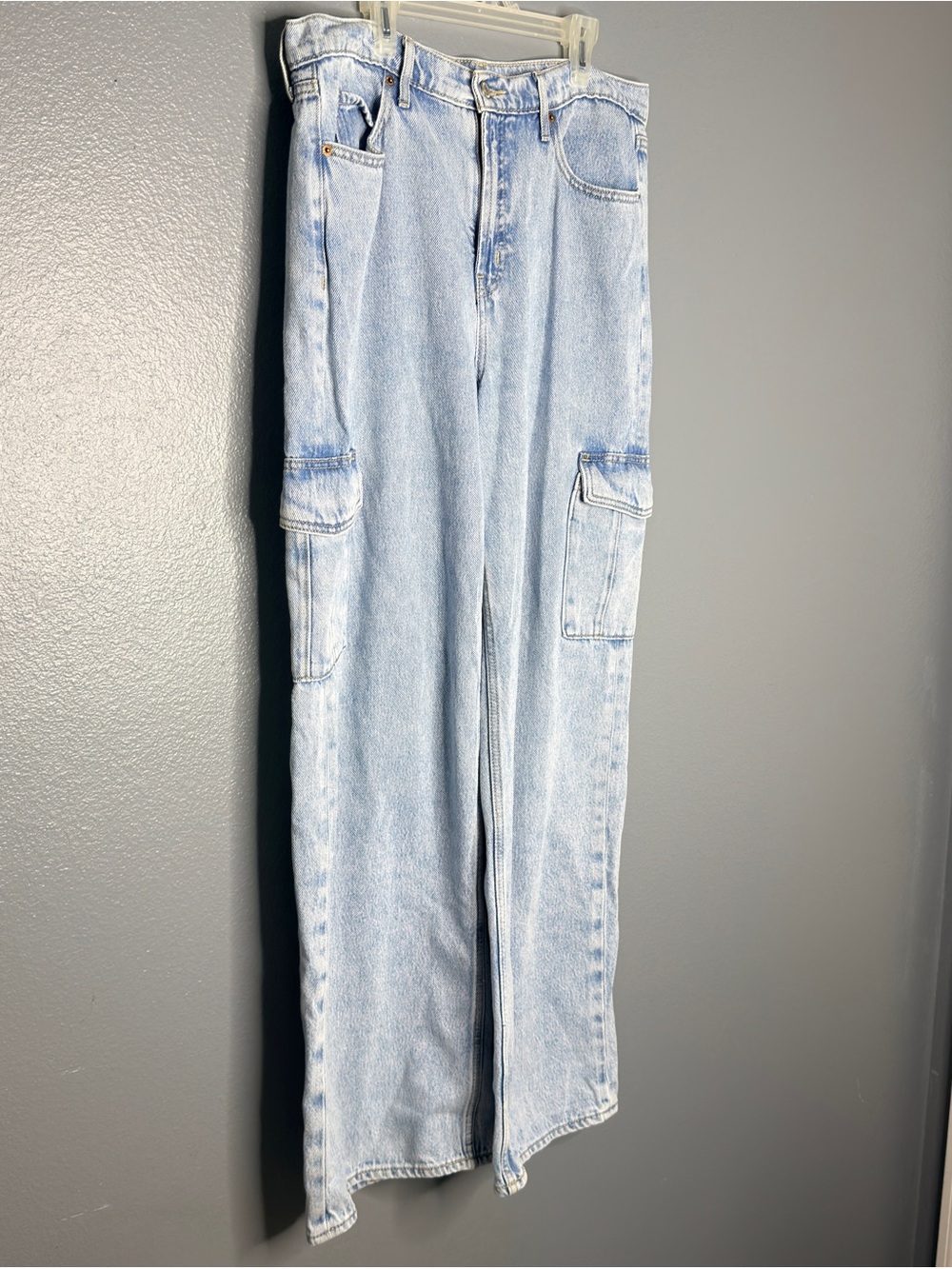 Old Navy Light Blue Wash Wide-Leg High-Rise Cargo Pant Jeans Streetwear 12 - Picture 1 of 6